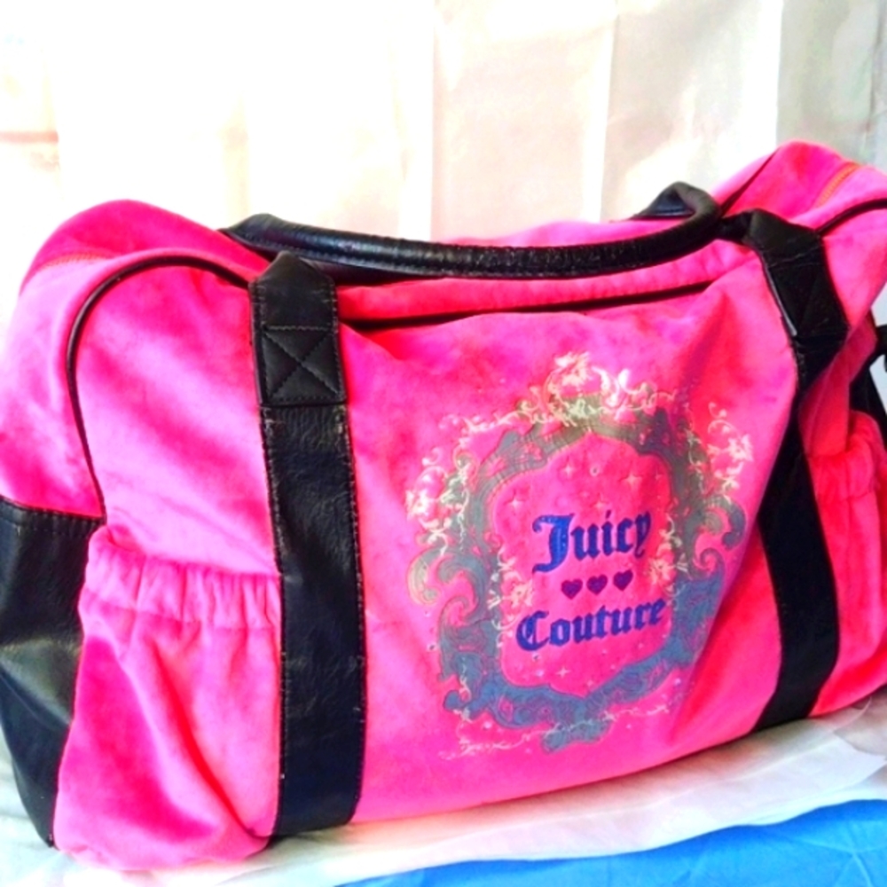 JUICY Couture Barbie Pink 💕 Velour Velvet Overnight Weekender Duffle Bag 🎁 🛍️ - Picture 8 of 13